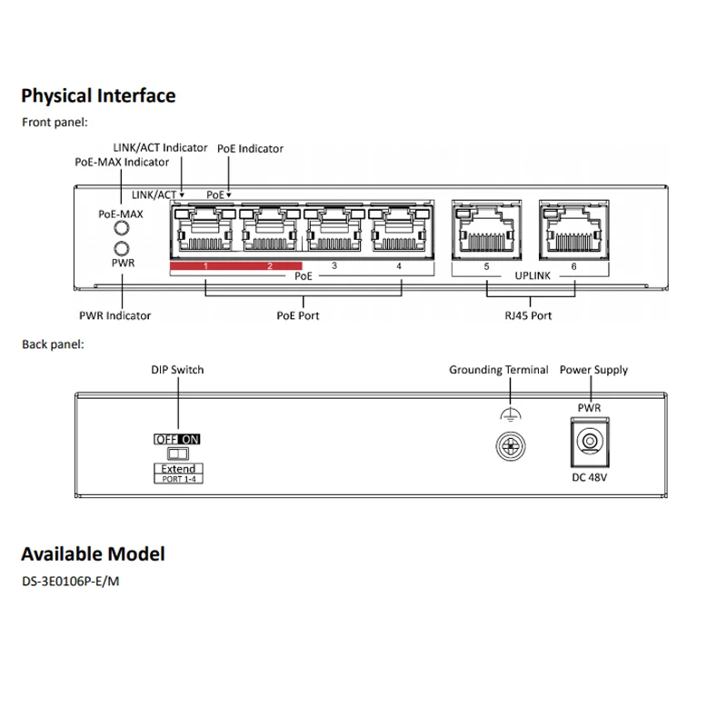 Imagem -03 - Hikvision Poe Switch Ds3e0105p-e m 4poe+1ch 100mbps Fast Ethernet Unmanaged Rj45 Port dc 48v For Security Poe ip Câmera Nvr