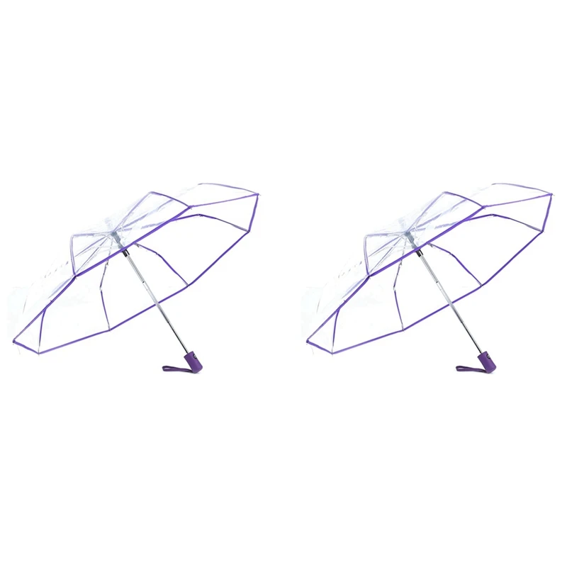 

Автоматический зонт, компактный складной автоматический зонт с прозрачной и фиолетовой каймой, 2 шт.
