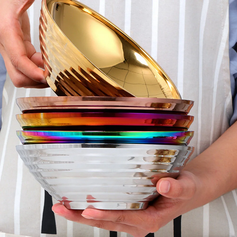 

2Pcs Durable Stainless Steel Ramen Bowl Japanese Style Soup Dish Food Container Flat Bottom