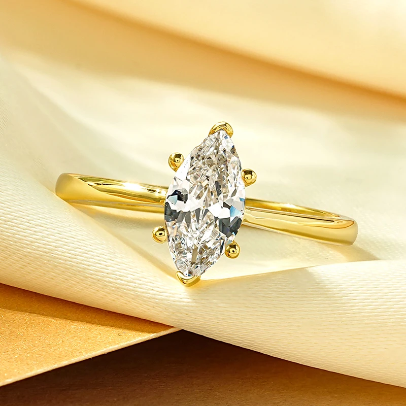 Rrjzz Elegant 5x10mm Marquise Cut CZ Simulated Diamond Solitaire Ring Trendy SIlver Gold Color Women Engagement Rings Jewelry