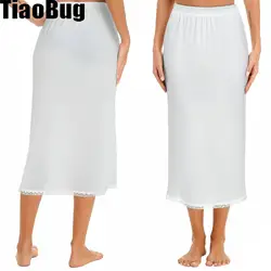 Women Girls Cotton Slips Petticoat Skirt Commuter Office High Waist Wild Card Solid Color A Line Underskirt