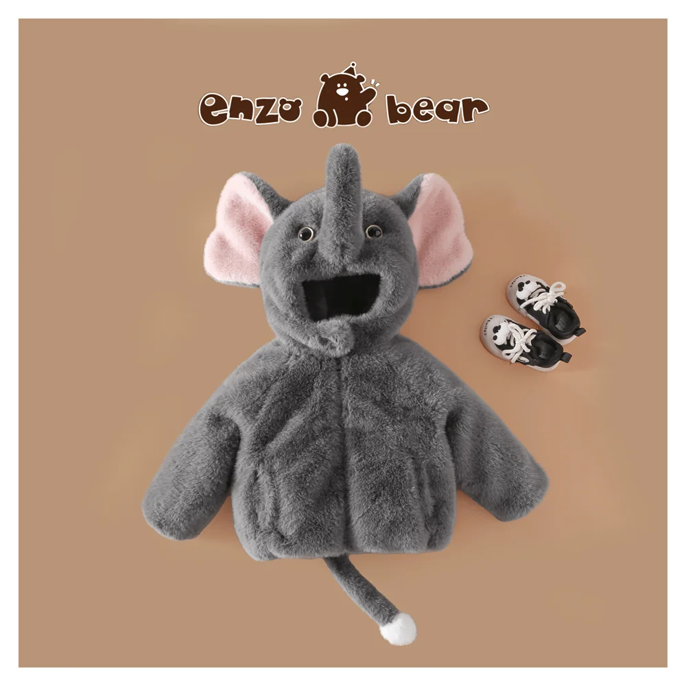 

Children's High-End Jacket Kids Clothes Thick Small Elephant Fur Child Floral Spring Design Winter Coat Boy Girl