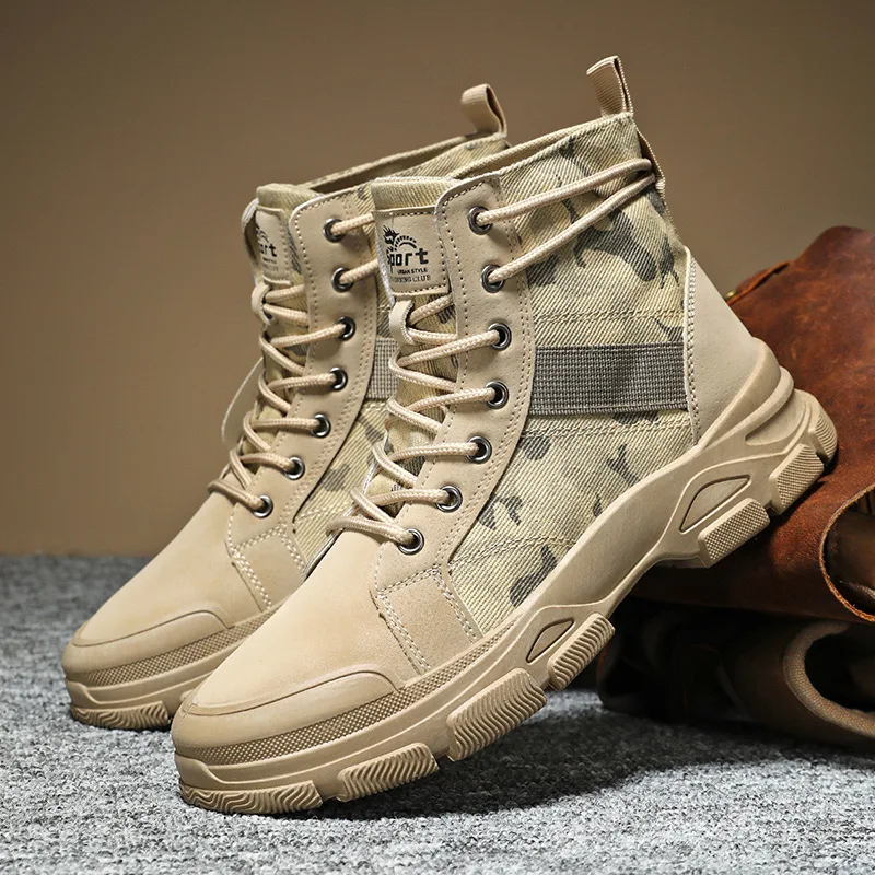 Maat 48, Herenschoenen, herenbreedte, Camo Combat Desert Boots, hoge canvas laarzen, ademend, comfortabel, antislipzool, enkellaarsjes
