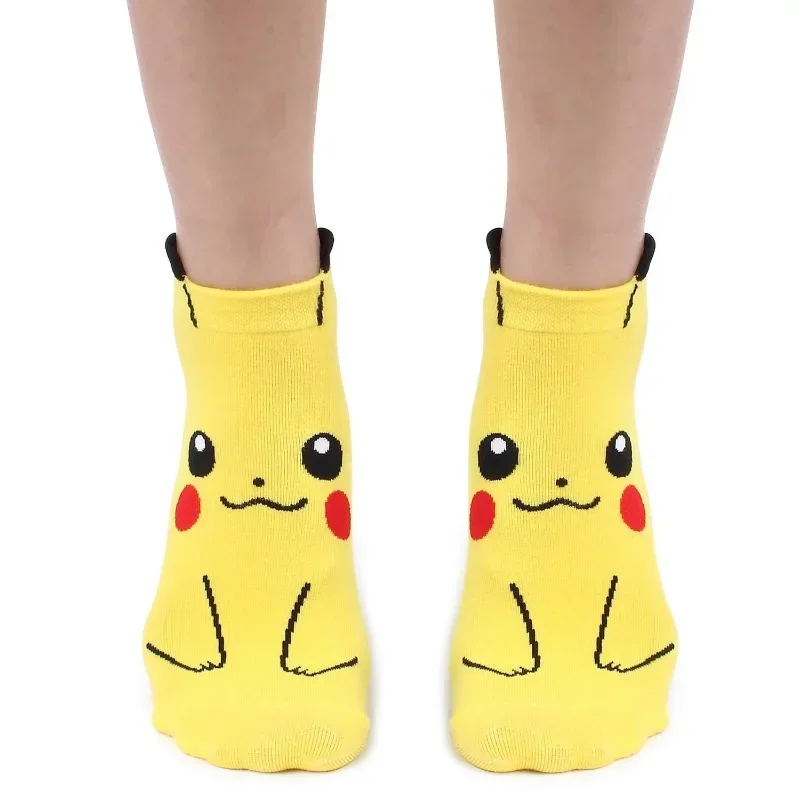 Calcetines de Pikachu para niños, medias de barco de malla de Pokemon, calcetines de algodón, figura de Anime de dibujos animados, calcetín fino para primavera y verano, regalos para niños Harajuku