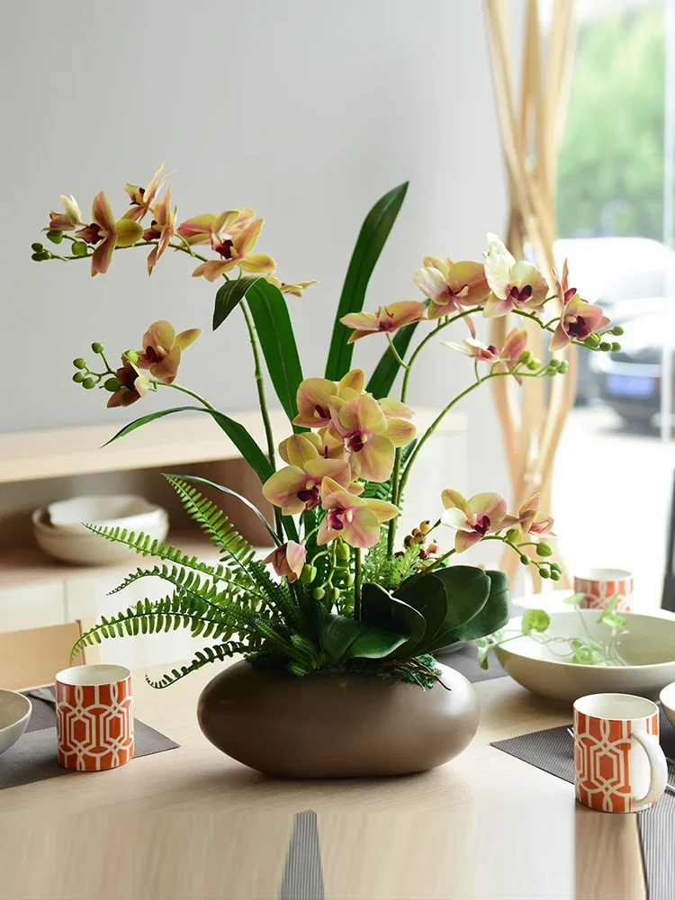 #Simulated flower feel PU butterfly orchid bonsai, potted flower art, high-end artificial flower tabletop decoration#