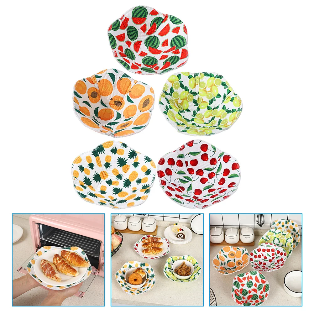 5 Pcs Insulated Bowl Set Microwave Stand Hot Cover Mat Holder Gloves Hugger Anti-slip Polyester Cotton Safe Heat Resistant for