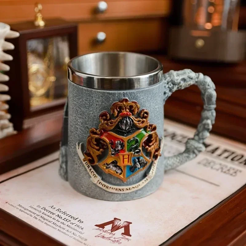 Vintage Stainless Steel Badge Castle Mug – Magical Academy Beer Cup & Coffee Mug | Unique Retro Drinkware