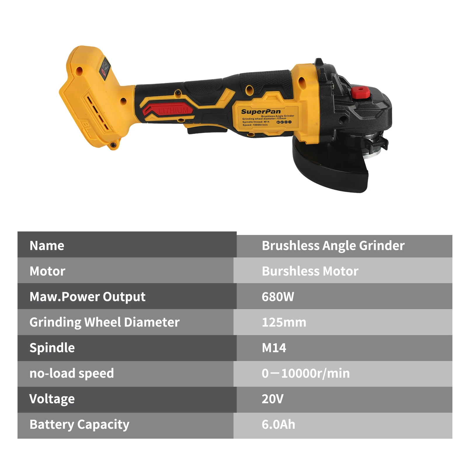 

Бесщеточная угловая шлифовальная машина 20В, бытовой инструмент для полировки и резки, для аккумуляторов Dewalt (без аккумулятора и адаптера питания)