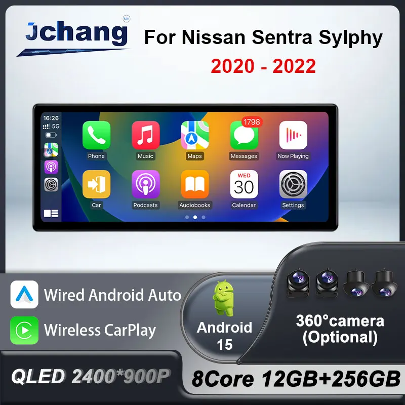 12.3'' Wireless CarPlay Touch Screen Split Screen for Nissan Sentra Sylphy 2020 - 2022 Car Radio Video Multimedia GPS Navi WiFi