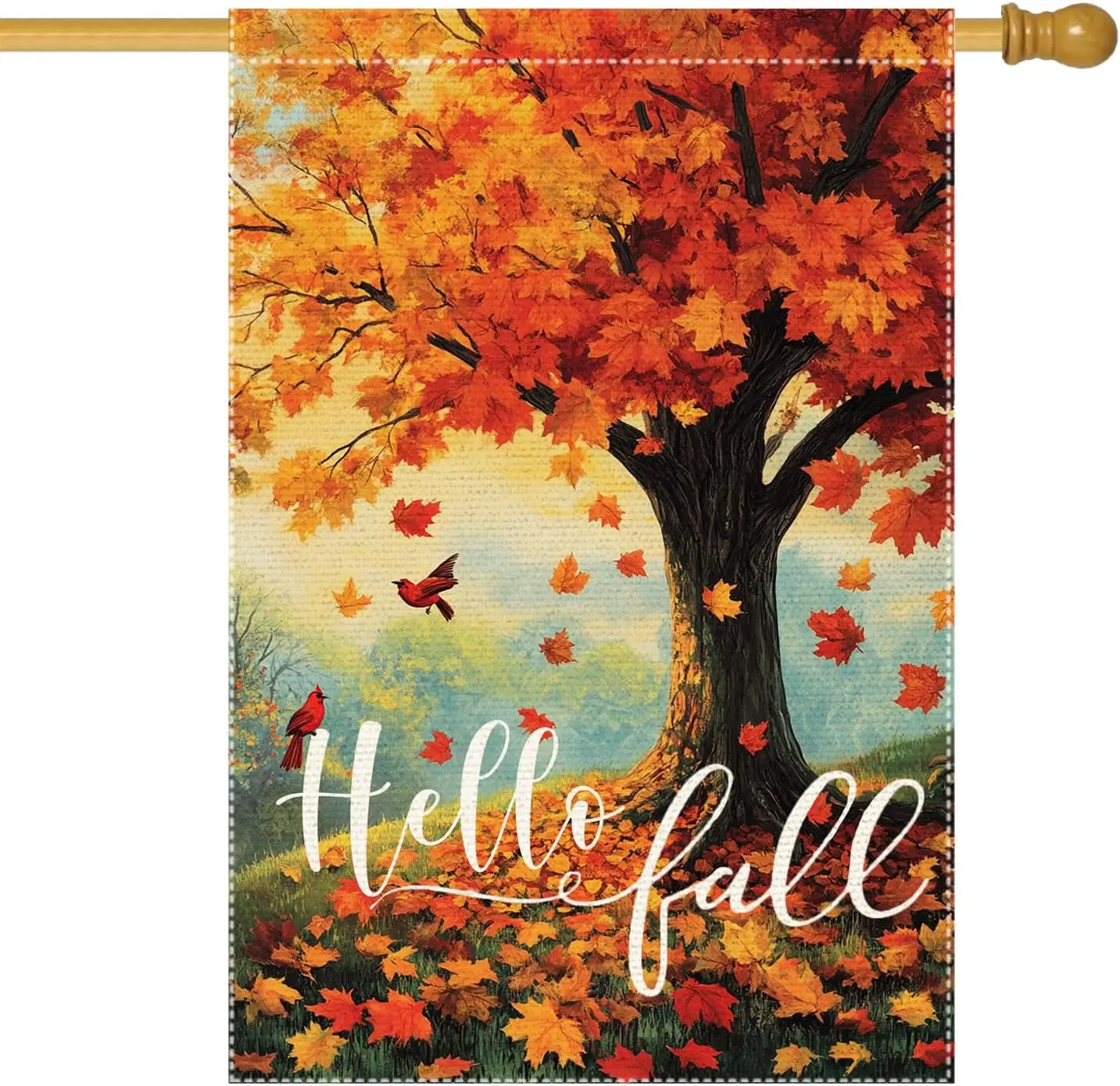 Hello Fall Maple Tree Garden Flag Decor for Outside, Double Sided Burlap Vertical Yard Banners Autumn Garden Flags Villa Sma kkz