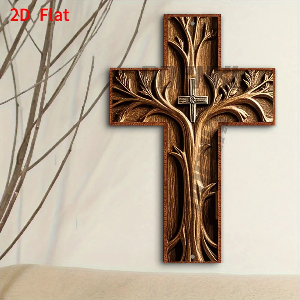 2DVintage Metal Cross Wall Art Decor, Indoor Home Wall Hanging Decor, for Living Room, Bedroom, Perfect for Christmas, Halloween