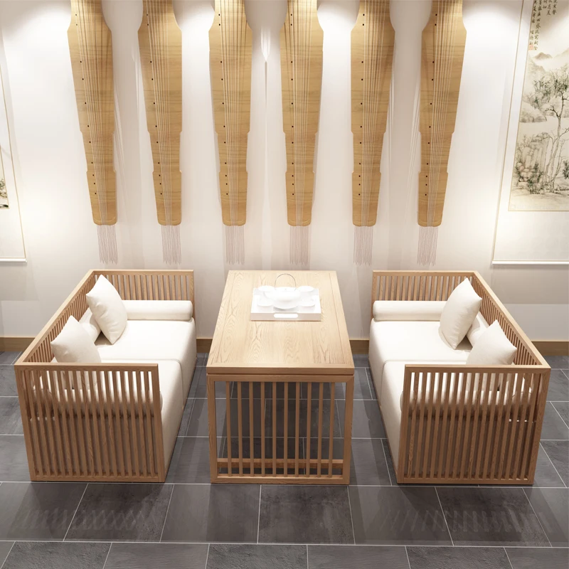 New Chinese teahouse special sofa table and chair combination modern restaurant homestay restaurant lobby negotiation wrought ir