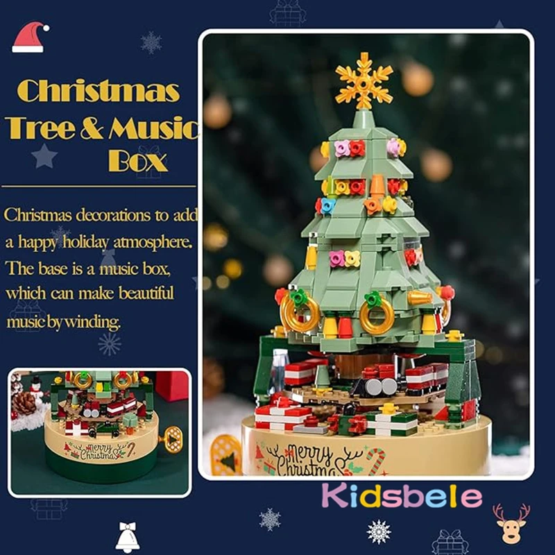 Christmas Tree Building Kits for Kids DIY Building Block Music Box Xmas Educational Learning Science Building Gfit For Kids