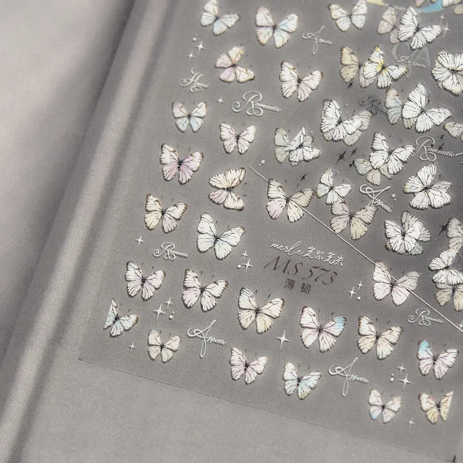 1 Stuks 5d Witte Vlinder Nail Stickers Japanse Kawaii Vlinder Nail Art Decoratie Zelfklevende Slider Stickers Diy Accessoires