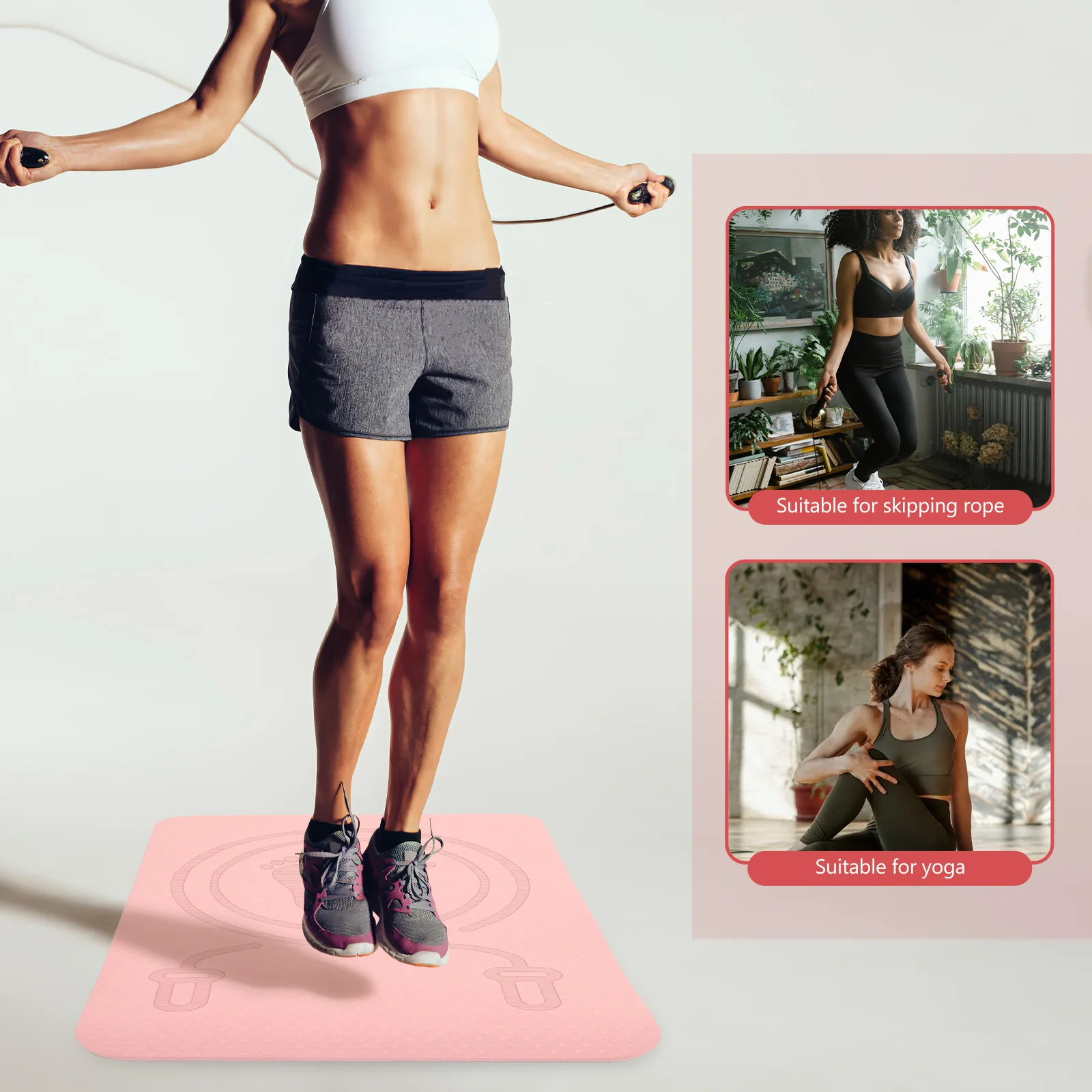 Non Slip Workout Mat Skipping Portable Multifunction Pink Multi-function Shock-absorbing