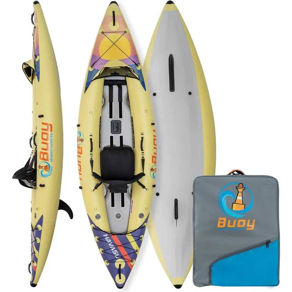 

Inflatable Touring Single Kayak - Includes Inflatable Seat, Rolling Backpack, Hand Pump, Carbon Fiber Paddle