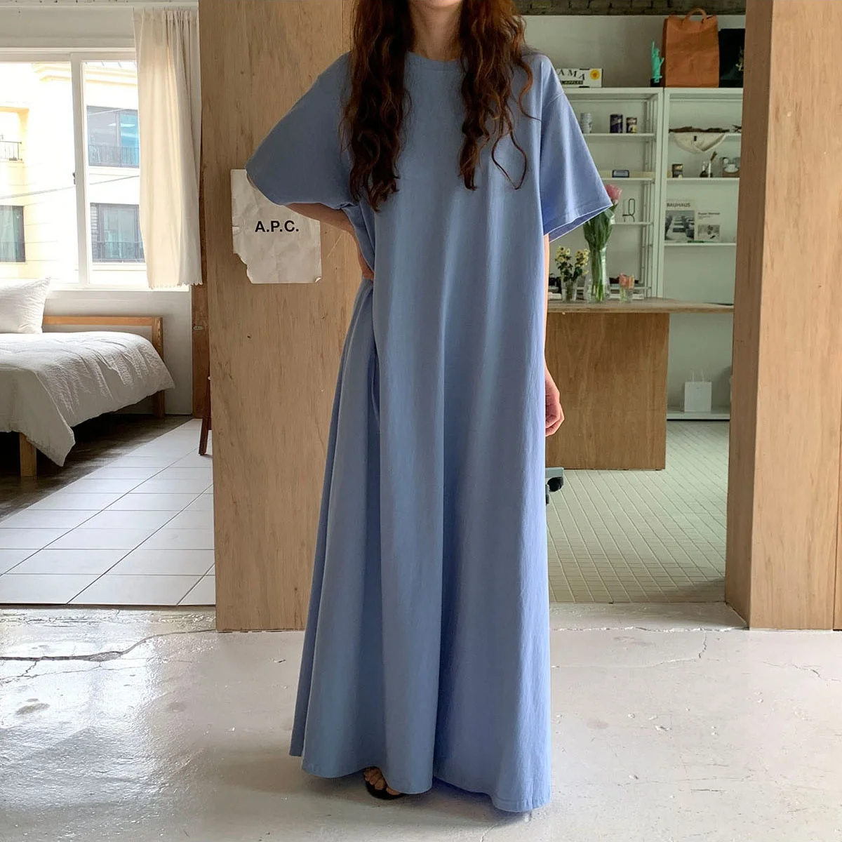 T-shirt ample et polyvalent, couleur basique, longueur au sol, chemisier Dr Sweet Sle, jupe mi-longue en coton, Silhouette trapèze