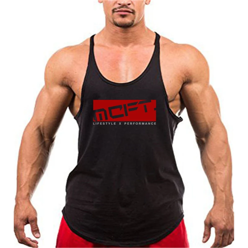Summer Men New Gym Workout Bodybuilding Sleeveless Black Bat Print Breathable Sport Tank Tops Muscle Vests Y-Back Cotton T-shirt