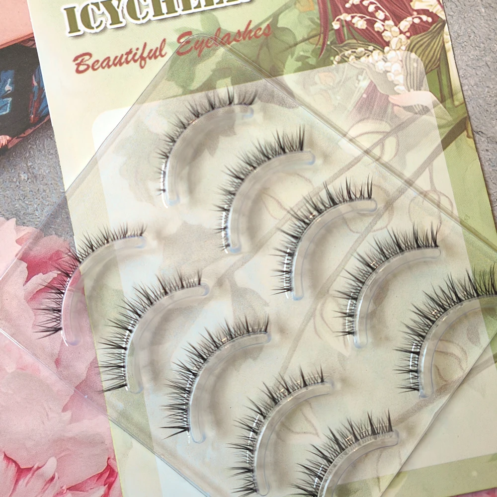 5 أزواج قصيرة الرموش الصناعية مجموعة حجم لينة واضحة الفرقة خفيفة الوزن ثلاثية الأبعاد المنك جلدة لينة قصيرة فو Cils اليدوية وهمية جلدة