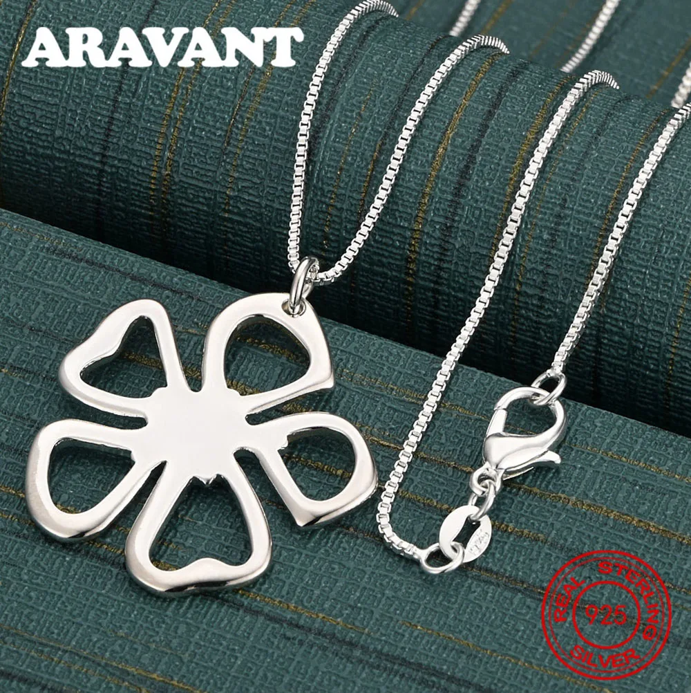 925 Sterling Silver Five-Leaf Clover Flower Pendant Necklace, A Fresh And Elegant Design For Women, Perfect For Engagement Jewel