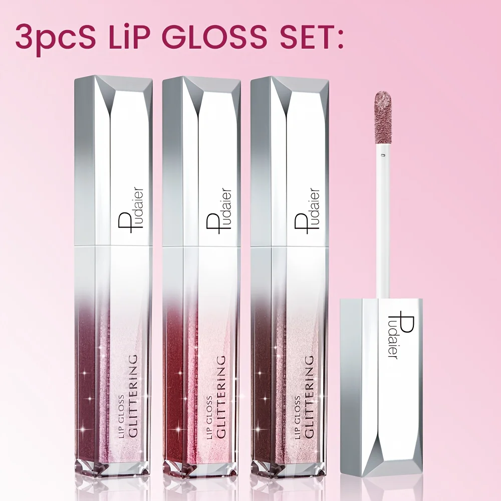 3-Pack Metallic Diamond Lip Gloss | Vibrant Shine, Smooth Hydration & Long-Lasting Sparkle | High-Impact Lip Combo
