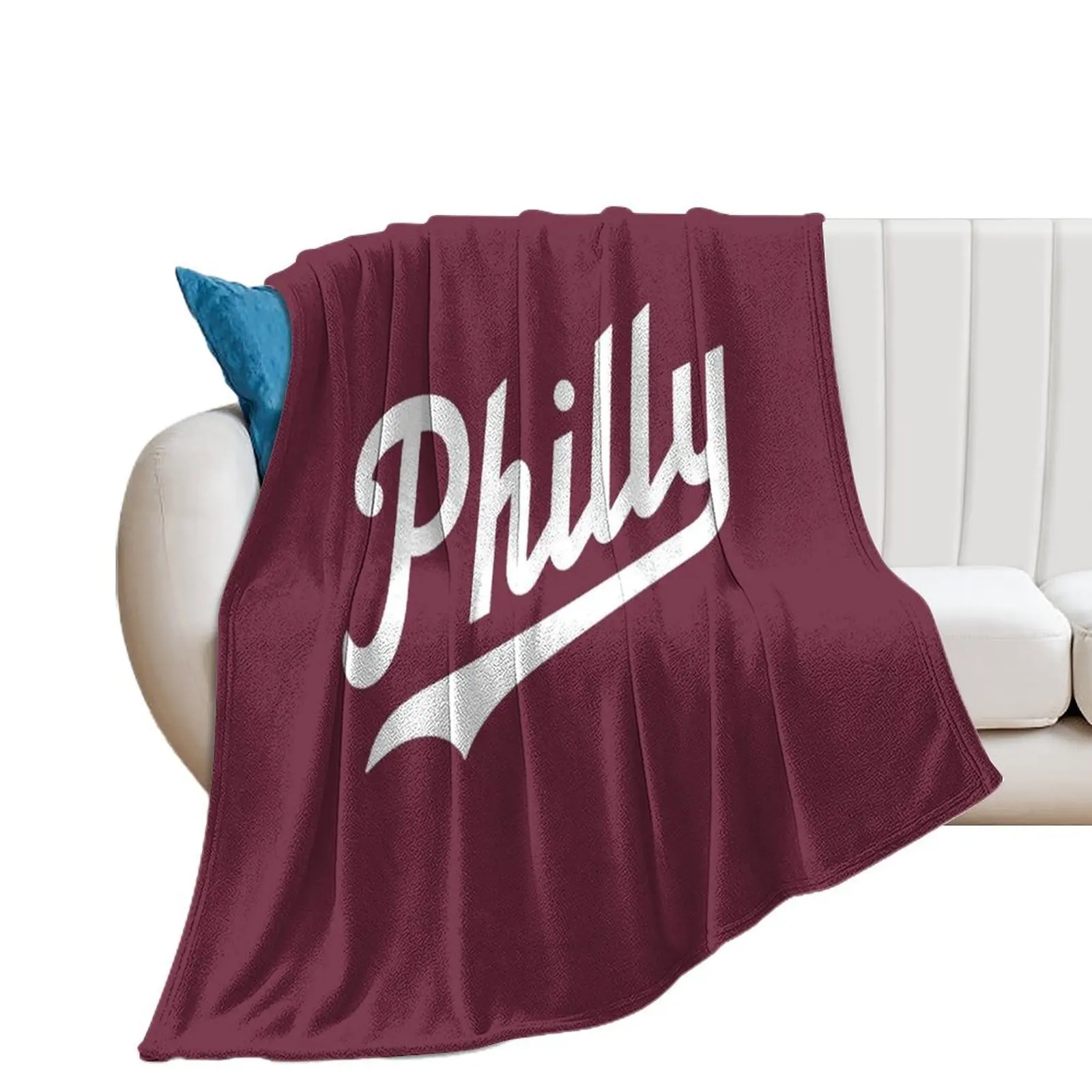 

Philly Script - Burgundy/White Throw Blanket Designers Thin Moving Furry Blankets