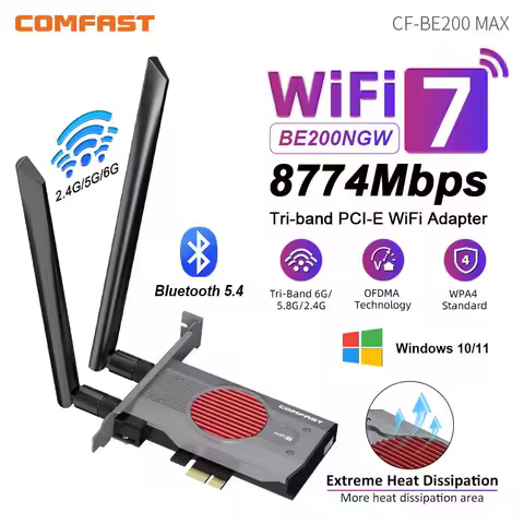 COMFAST 8774Mbps WiFi 7 PCI-E Network Card 2.4G&amp;5G&amp;6GHz Tri-band Wireless PCIe Adapter Intel BE200 Chip BT5.4 for Win10/11 PC