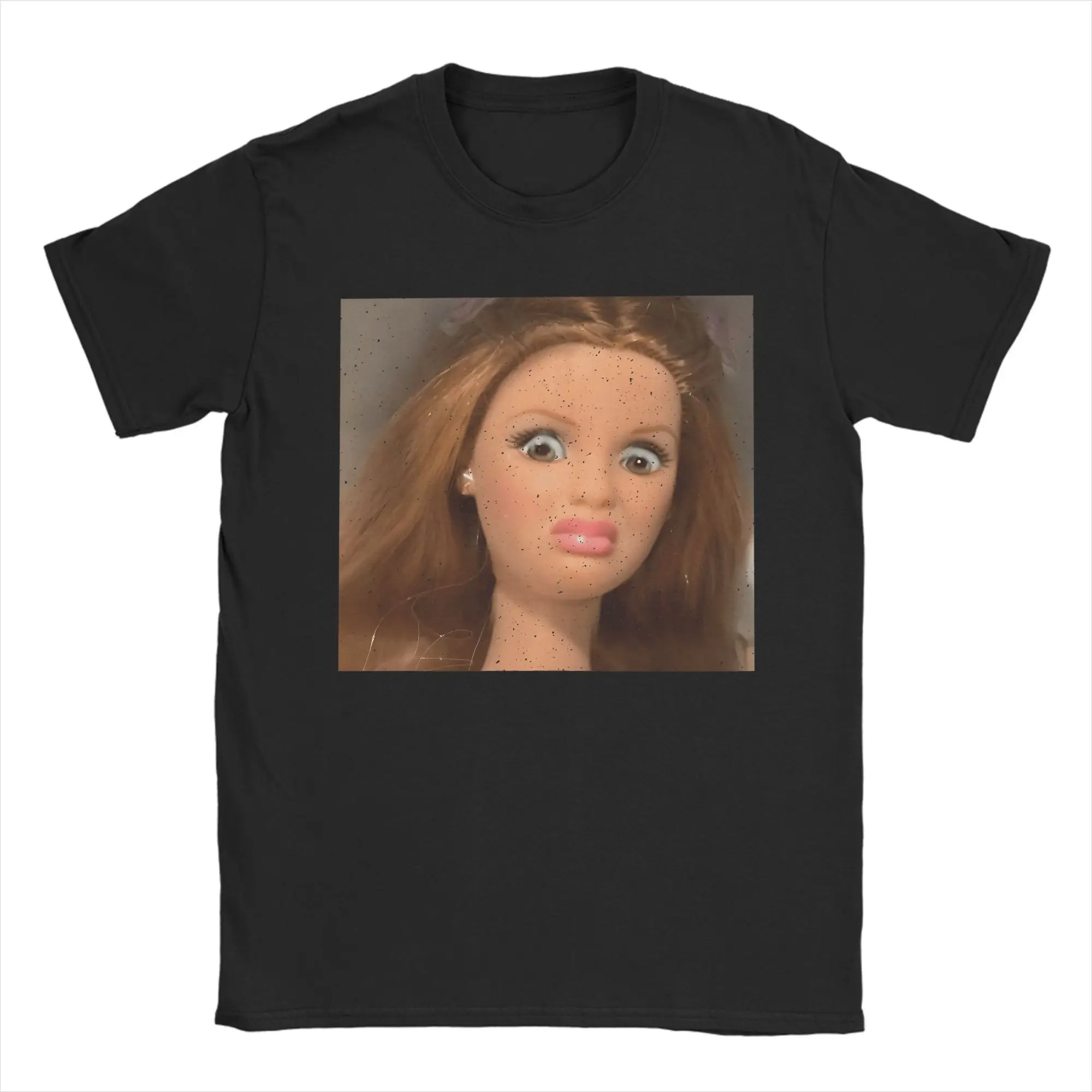 Funny Disgusting Doll Face Women's Clothing Smoking Unique Tees Short Sleeve Crew Neck T-Shirts Gothic 2000s Y2k Promo Clothes