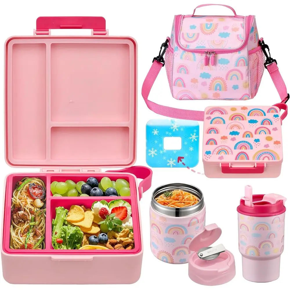 

Lunch Box with Soup Thermo, Insulated Tumbler, Insulated Lunch Bag, Leak-Proof 3-Compartment Food Container with Ice Pack