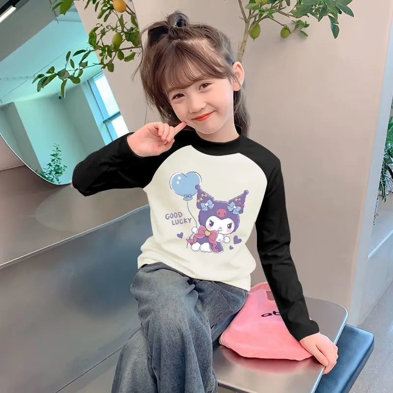 

Популярное пальто Sanrio для девочек Kuromi Kawaii, аниме, осенне-зимнее студенческое тепло, топы с круглым вырезом и длинными рукавами, детская одежда