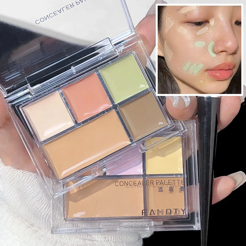 Paleta correctora de colores FAMOTY resistente al agua de 5 colores, duradera, hidratante, poros invisibles naturales, incluso el color de la piel, cosméticos básicos