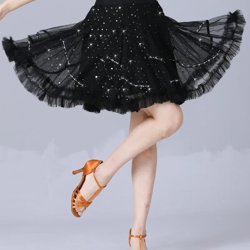 Latin Dance Rok Lente Nieuwe Trainingskleding Korte Rok Dans Halve Rok Professionele Performance Kleding Pailletten