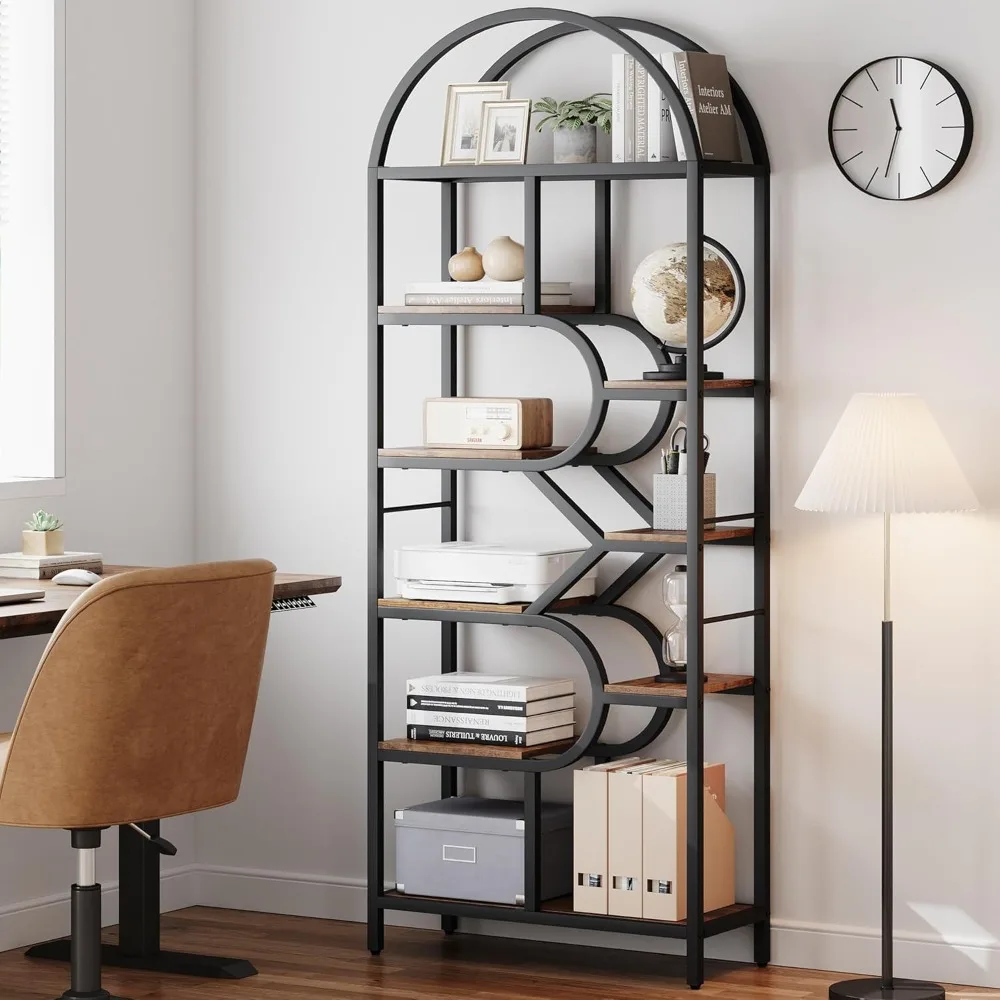 

Bookshelf 6 Tier Arched Bookcase 81.7in Tall Display Racks Geometric Open Storage Shelf Unique Book Rack Metal Frame