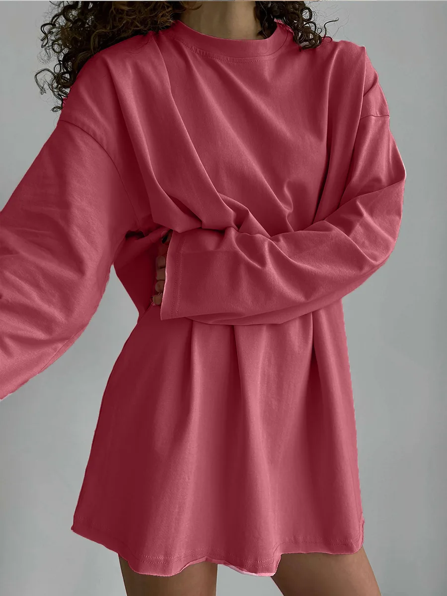 Women's  Autumn 100% Pure Cotton T-shirt Base Shirt Spring Basic Fashion Solid Color Women's Long-sleeved Loose Top Shirt Shirt