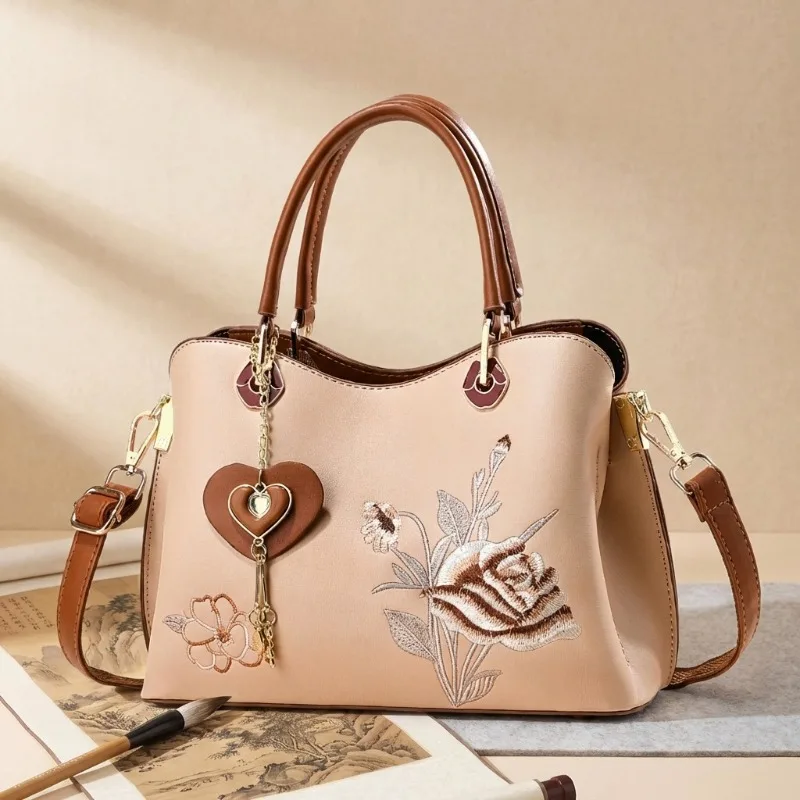Embroidered Bright High-quality Handbag Fashion Casual Solid Color PU Leather Women's Crossbody Bag Soft Leather Shoulder Bag