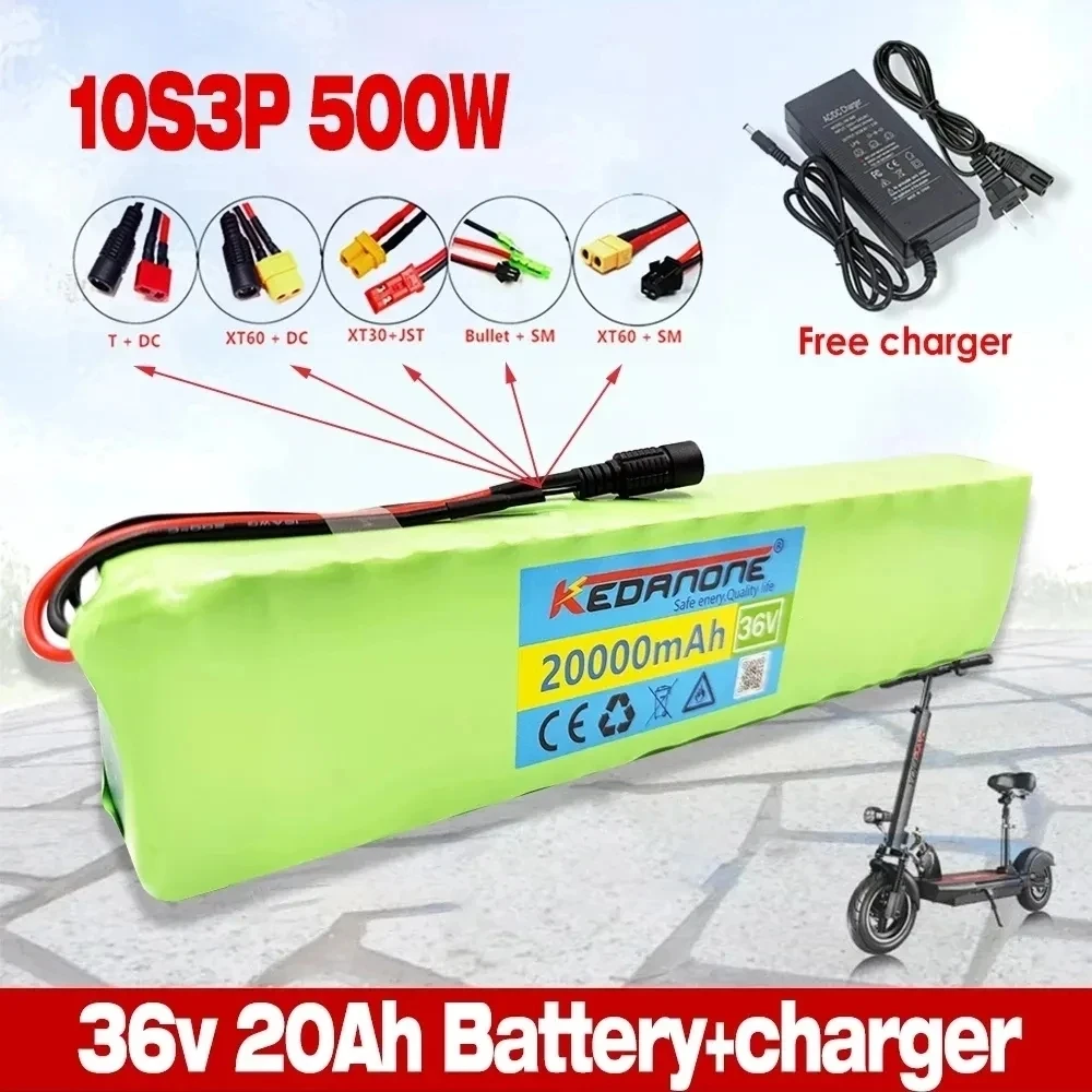 New 18650 10S3P 36V 20Ah Electric Bike Battery Pack for High Power 1000W Electric Scooter Motorcycle Li-ion Battery 42V Charger