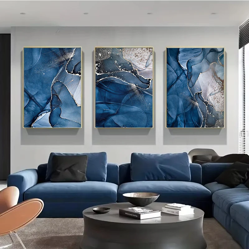 الشمال مجردة الرخام الأزرق والزهور المشارك وطباعة حائط لوح رسم الصور الزخرفية لغرفة المعيشة ديكور كوادروس
