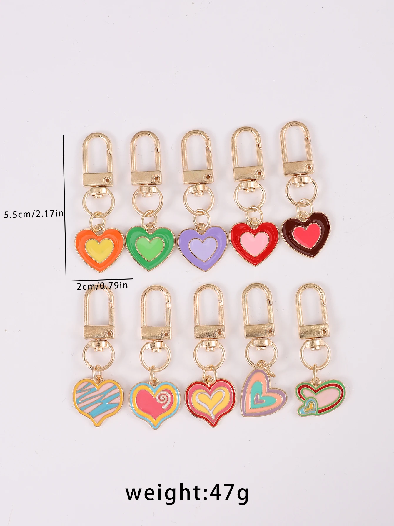 10pcs Candy colored Love Heart Keychain Cute Alloy Drip Oil Pendant Lovers Ornament Bag Purse Charm Accessories Women\'s Day Gift