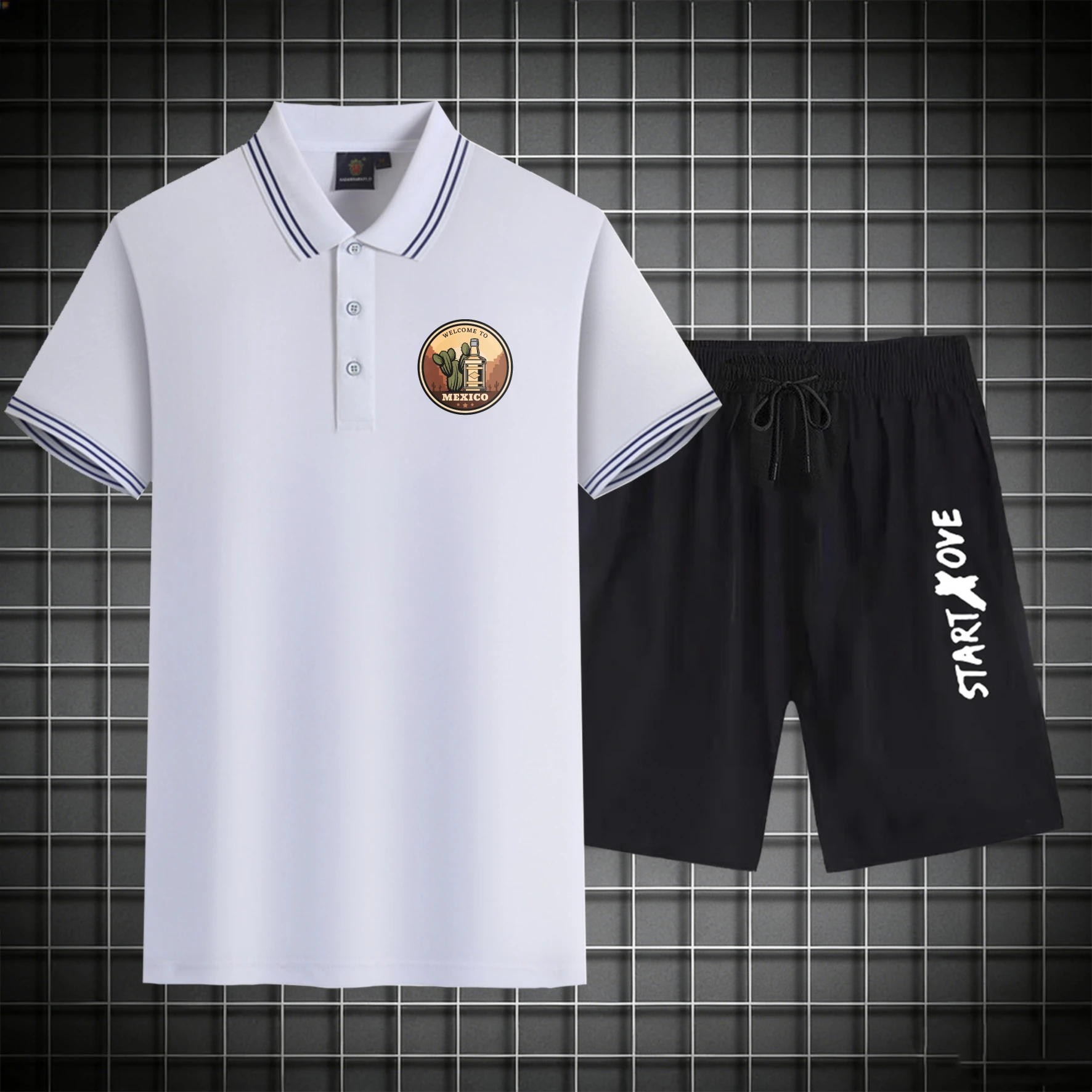 men's Polos sets 2026 Summer Short sleeve Sportswear Graphic Polyester Printed jogging set 2 piece set sweat suit jogging suit