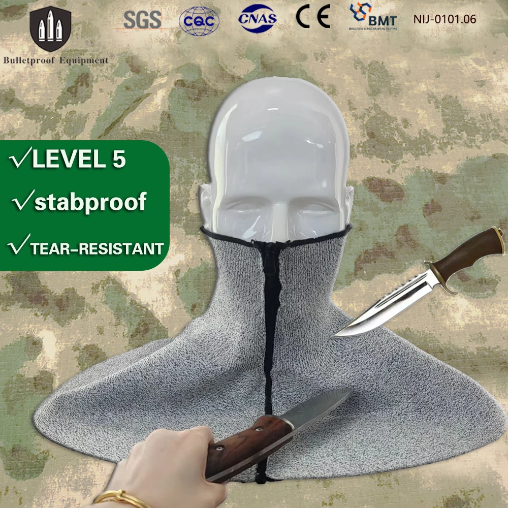 EU EN388 Level 5 Cut Resistant Neck Gaiter with Zipper High-Strength Polyethylene for Glass Repair Security&Outdoor Safety