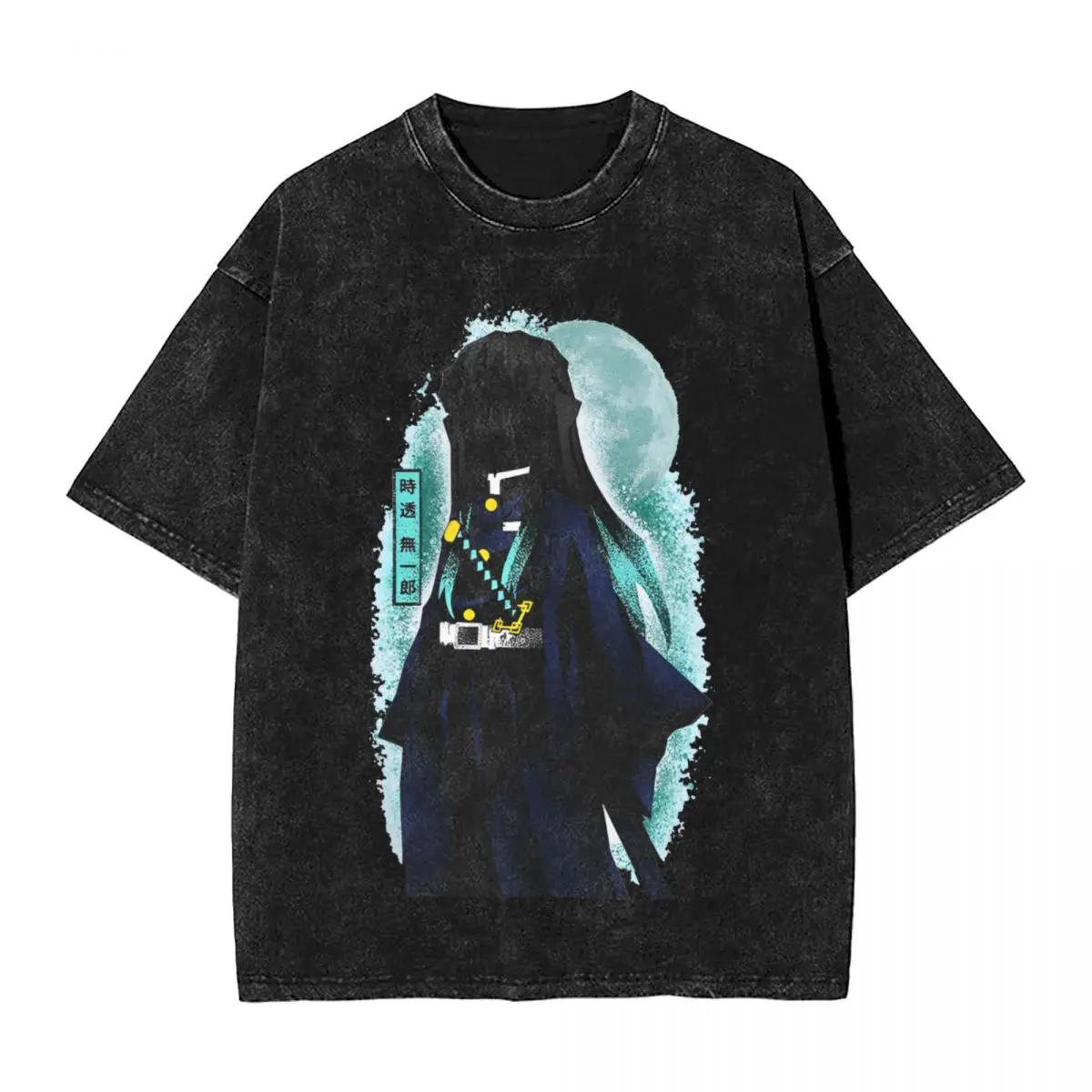 Muichiro Tokito Washed T Shirts Streetwear Fashion T-Shirts Anime Demon Slayer Tees Tops Men Women Cotton High Street Graphic