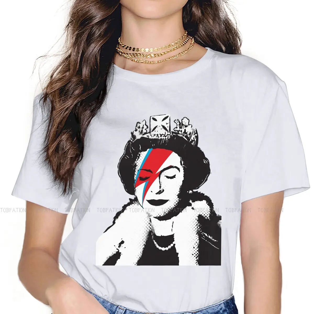 Banksy Face Makeup Women Tshirts The Crown TV Grunge Vintage Female Clothing Oversized Cotton Graphic Tops