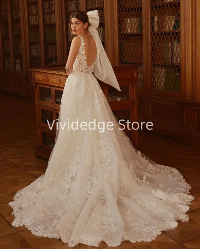 Sexy White Wedding Dress Strapless Trailing Bridal Gowns Lace Applique Backless A-Line Dresses vestidos de boda para fiestas