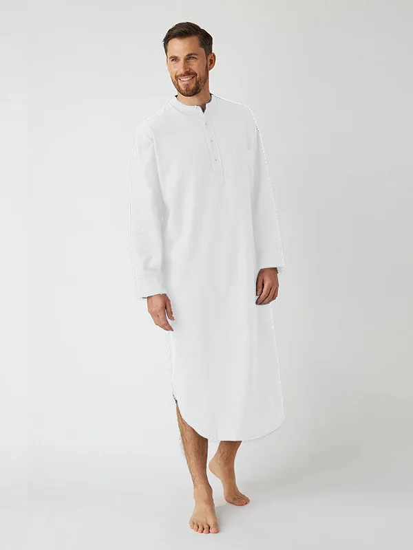 Faionable Spring Summer Long Sve Button up Pure Color round Ne irt Loose Arab Robe for Men Home Wear Cotton Blend Kn...