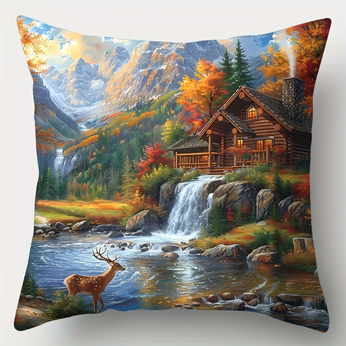 4Pcs Pastoral House Cushion Covers 45x45cm Double Sided Print Lake Mountain Scenery Pillow Cases Decorative Pillowcase No Core