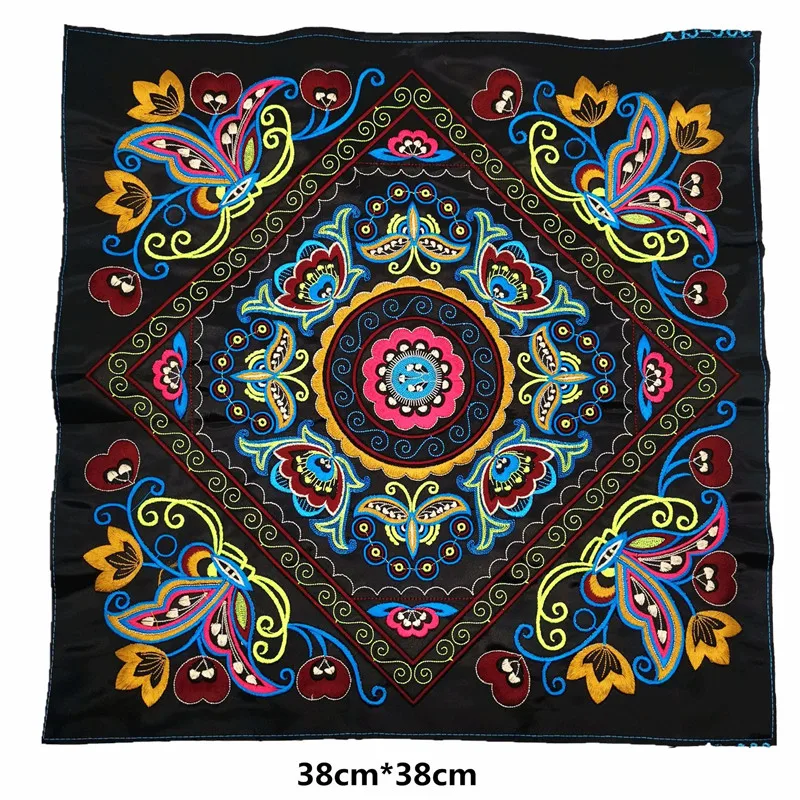 Embroidered Flower Applique, Square Embroidery Patches, Ethnic Sewing Accessories, Clothing Bag, DIY, 1Pc