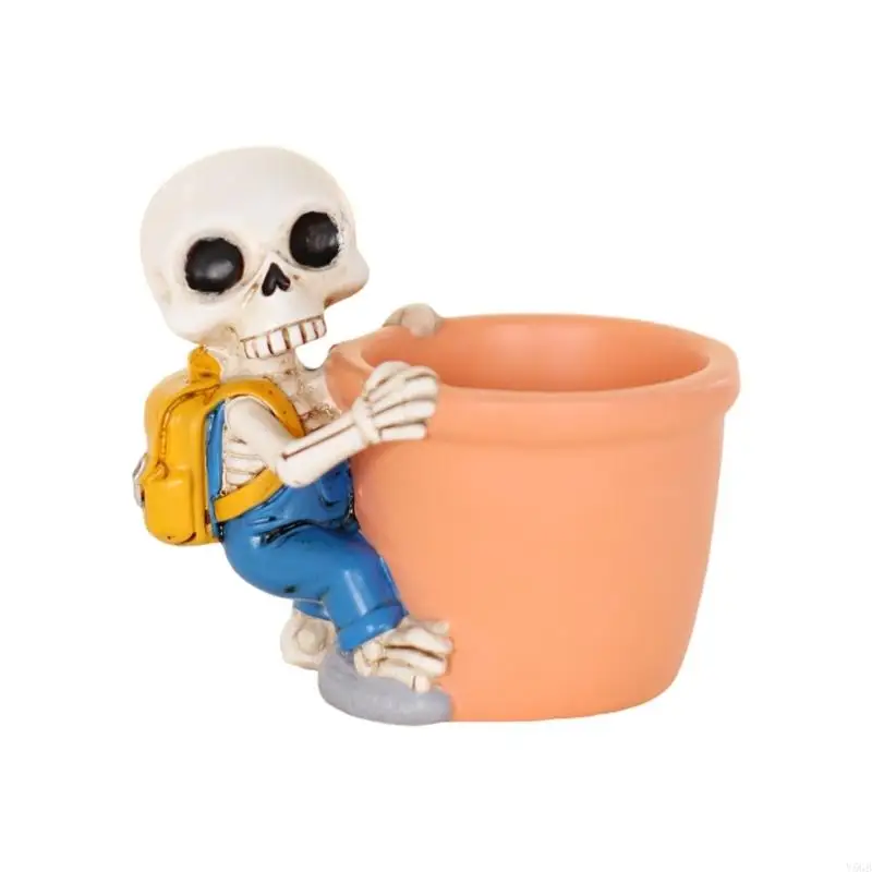 Creative Halloween Themed Resins Planter Skull Head Planter For Home Office Garden Decoration Y5GB