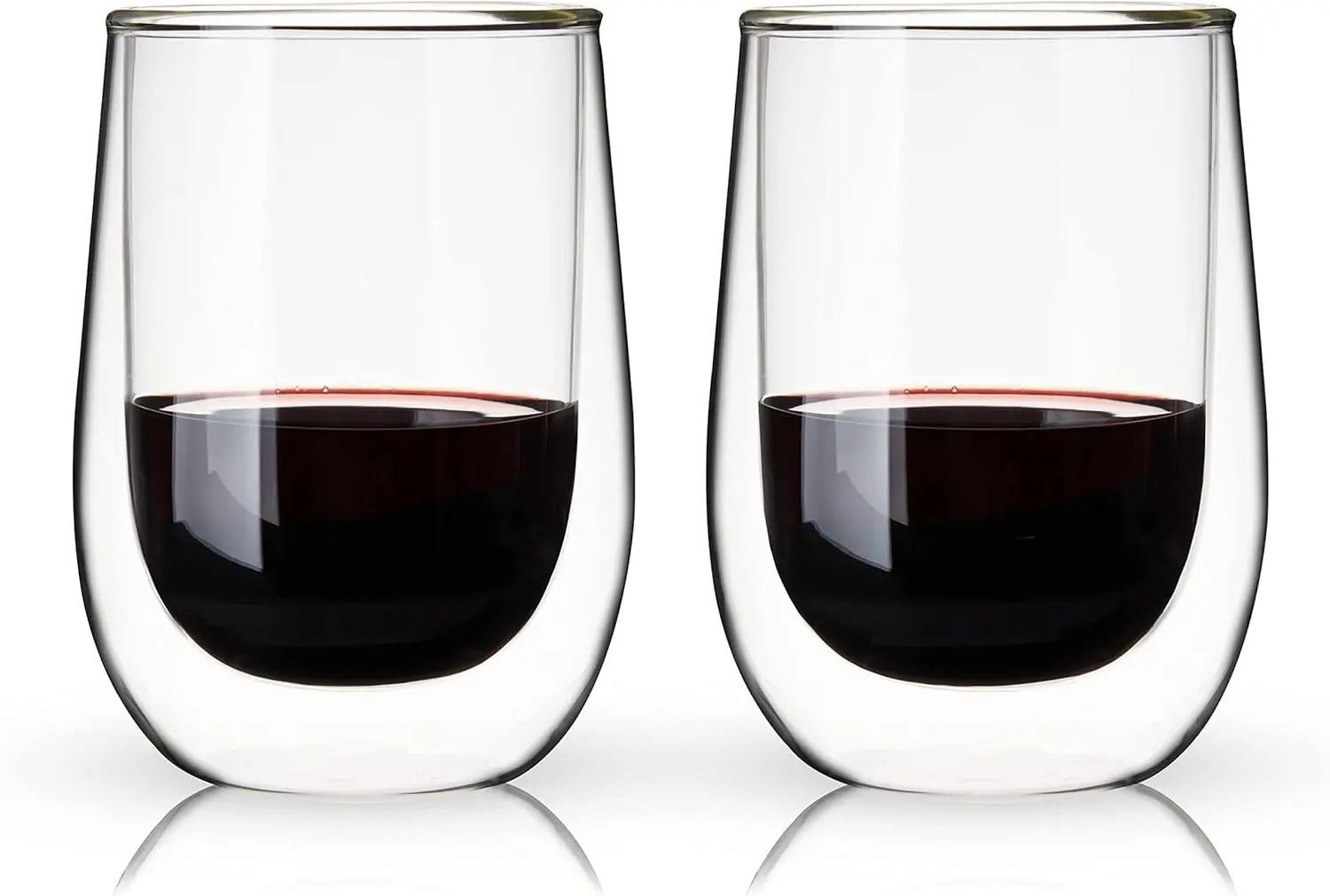 

Double Walled Stemless Wine Glasses, 10 oz Borosilicate Glass Cups for Red and White Wines, Insulated Cocktail Glasses,
