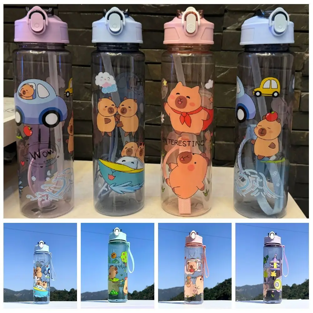 

500ml Capybara Water Bottles Cute Cartoon Transparent Plastic Cup with Lid Straw Large Capacity Capybara Drinking Bottle