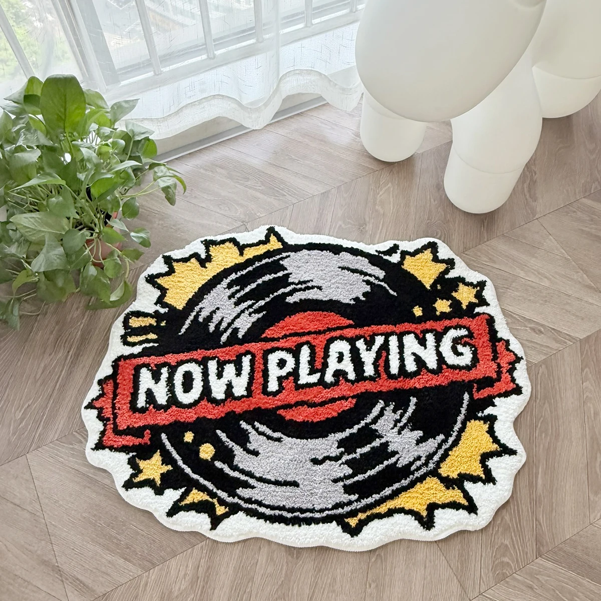 AGILESTAR FireVinyl Record Tufted Rug 90X70CM Irregular Soft Non-Slip Floor Mat Retro Music Accent Carpet for Living Room Decor